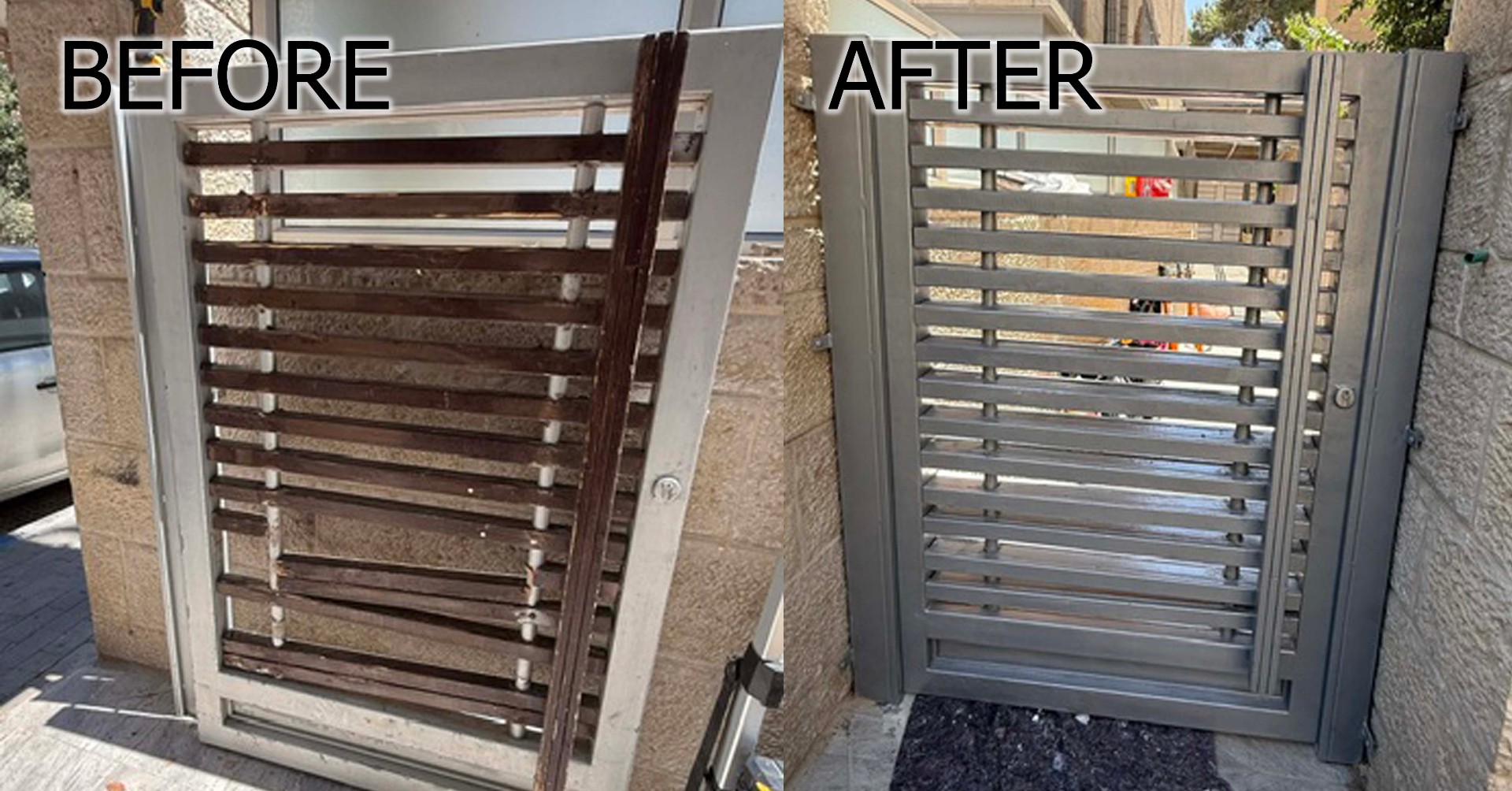 Entry Gate Restoration & Repaint — before and after by Adam at Makom